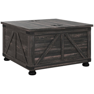 HOMCOM Farmhouse Coffee Table, Square Center Table with Flip-top Lids, Hidden Storage Compartment and Wooden Legs, Distressed Brown 
