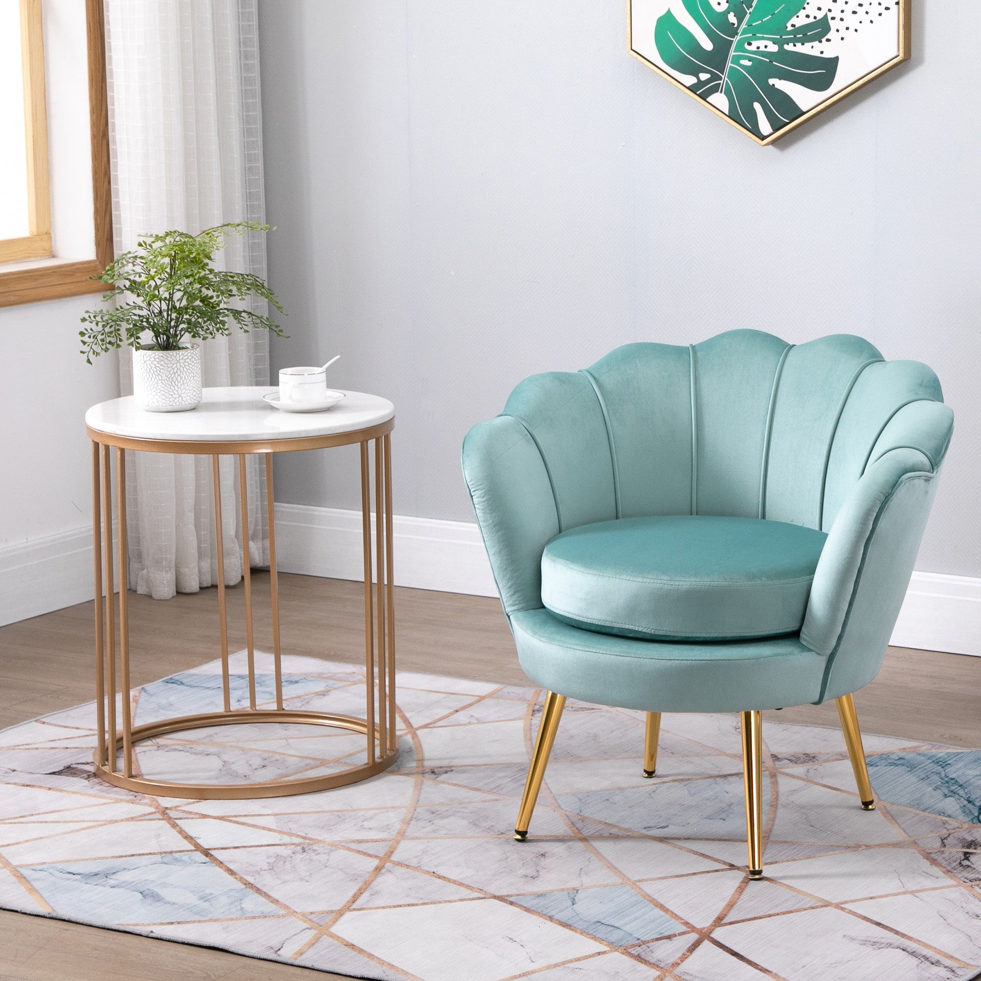 HOMCOM Velvet-Touch Fabric Accent Chair Modern Leisure Club Chair with Gold Metal Legs Green for Bedroom 