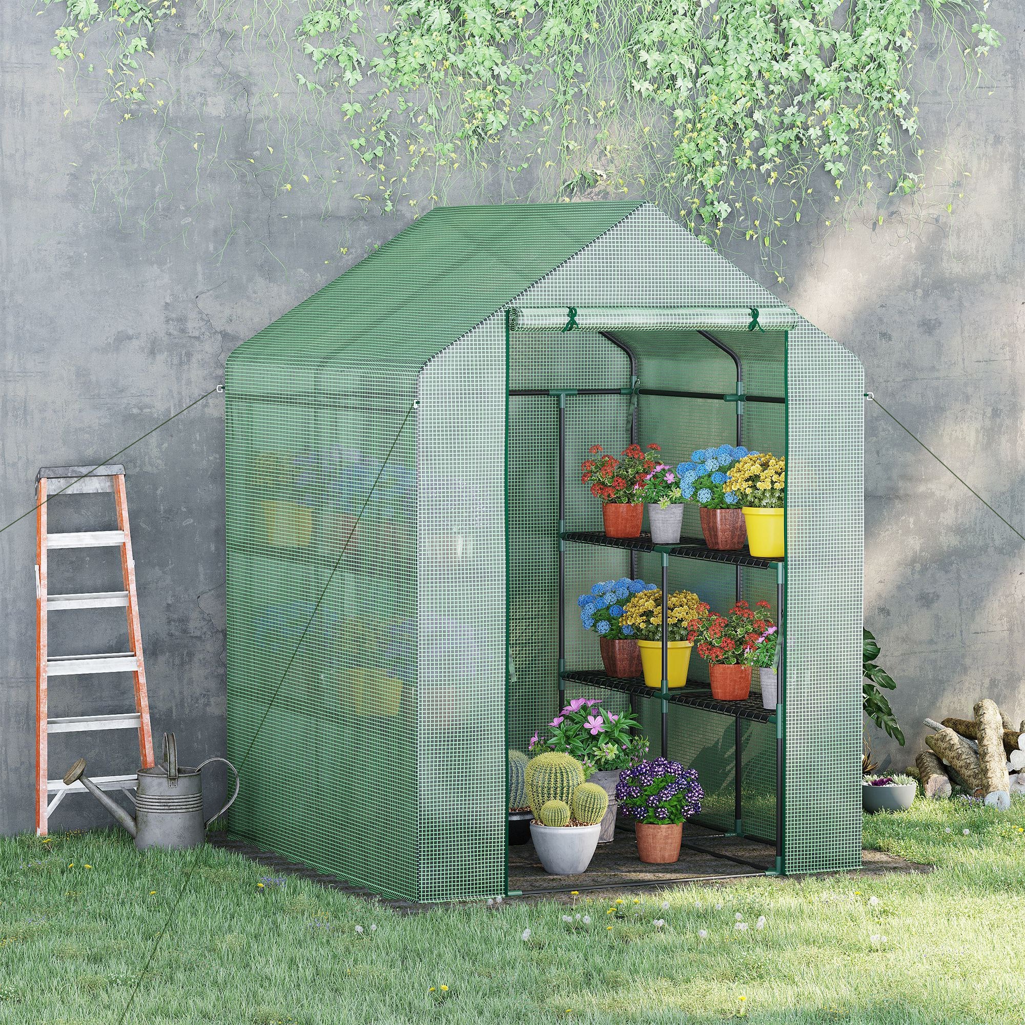 Outsunny Walk-in Grow Sanctuary: 56" x 54" x 74"Portable Outdoor Botanical Warm Abode with 8 Shelves Clear Cover 
