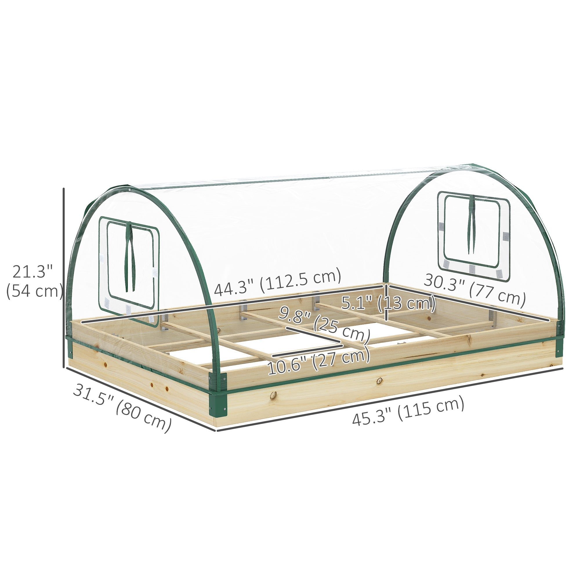 Outsunny 12 Pockets Raised Garden Bed with Greenhouse and Roll Up Windows for Vegetables, Flowers, 4' x 3' x 2', Natural Wood 