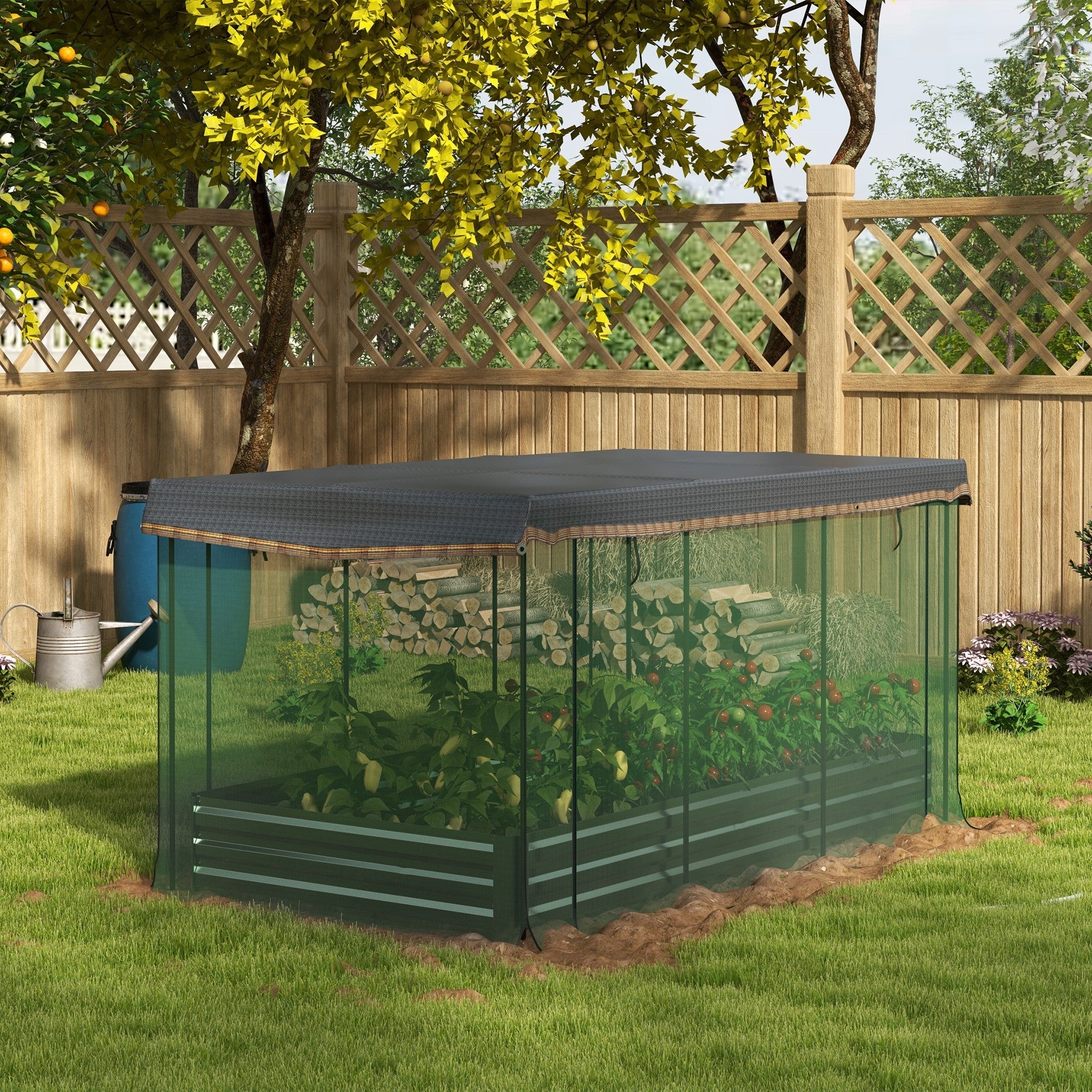 Outsunny Galvanized Steel Planter Box with Crop Cage and Shade Cloth, Raised Garden Bed for Flowers, Vegs and Herbs 