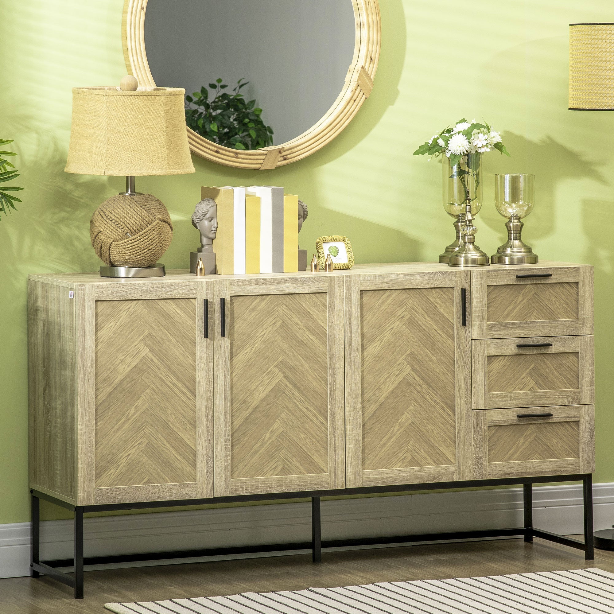 HOMCOM Rustic Buffet Sideboard Storage Cabinet with Drawers Shelves for Dining Room Kitchen Living Room 