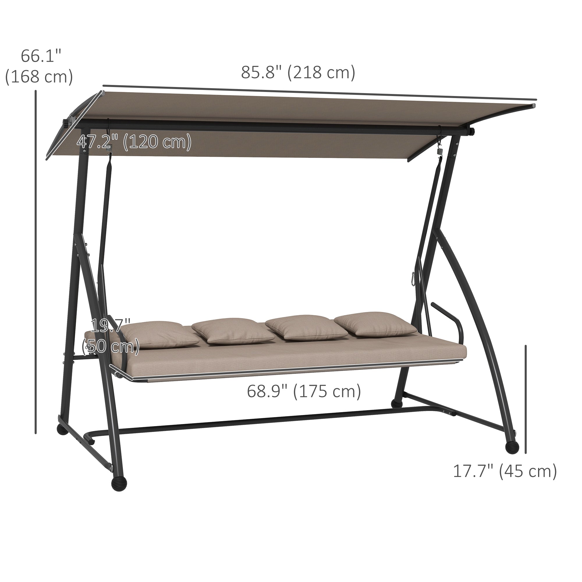 Outsunny 3 Seater Porch Swing Convertible Swing Chair Bed Cushioned Light Brown 
