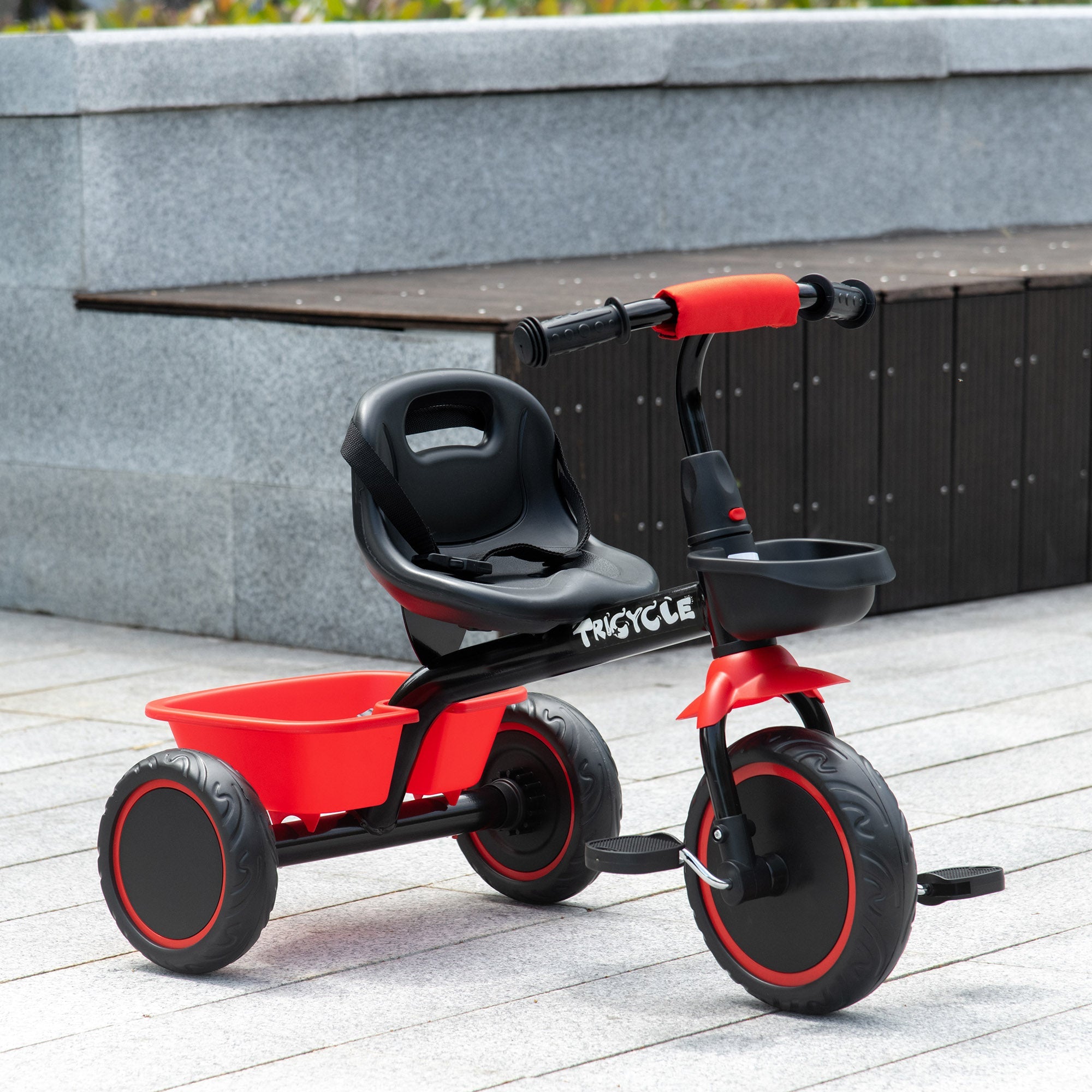 Qaba Kids Tricycle: Adjustable Seat 2-5 Years, Storage Baskets, for Girls/Boys in Red 