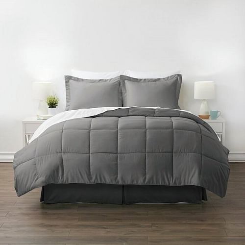 Full 8-Piece Microfiber Baffle-Box Reversible Bed-in-a-Bag Comforter Set in Grey - Free Shipping 