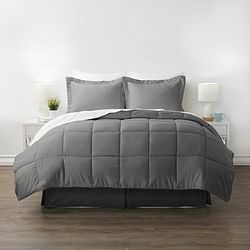 Full 8-Piece Microfiber Baffle-Box Reversible Bed-in-a-Bag Comforter Set in Grey - Free Shipping 