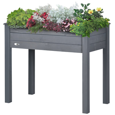 Outsunny Elevated Wooden Planter Box 34"x18"x30" with Legs, Drainage, Inner Bag for Easy Gardening - Dark Grey 