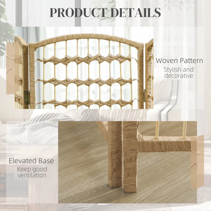 8 Panel Folding Room Divider, Portable Privacy Screen, Wave Fiber Room Partition for Home Office, Natural