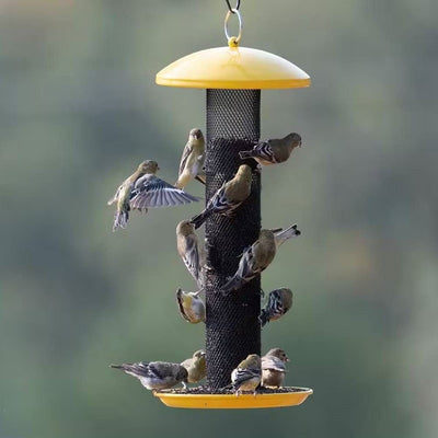 Durable Metal Mesh Tube Hanging Bird Feeder with Yellow Top and Perch - Free Shipping 