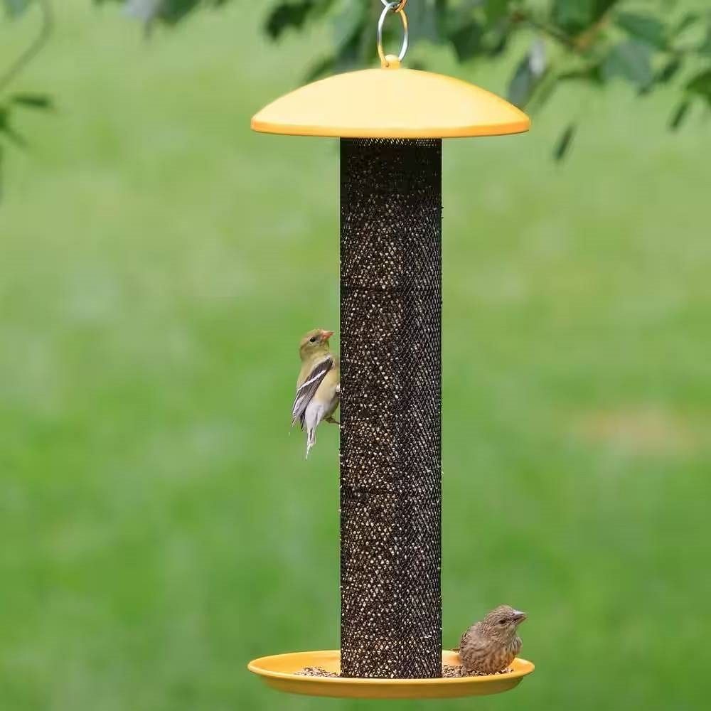 Durable Metal Mesh Tube Hanging Bird Feeder with Yellow Top and Perch - Free Shipping 