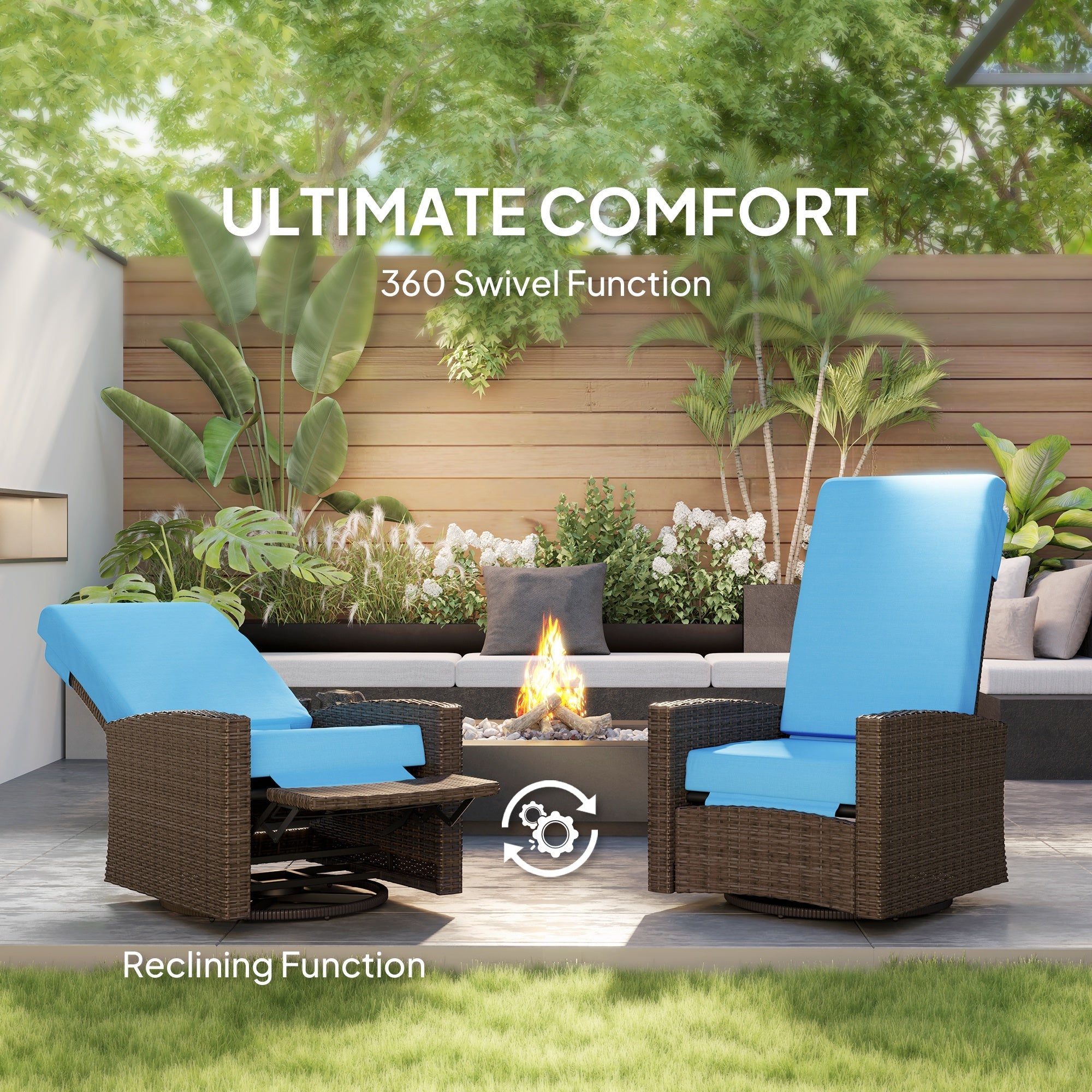 Outsunny Outdoor Rattan Wicker Lounge Chair with Footrest & Soft Cushion for Patio, Garden, Backyard, Sky Blue 