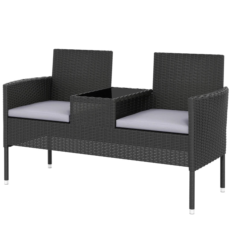 Patio Furniture w/ Mid-Table PE Rattan Loveseat w/ Cushion, Light Grey