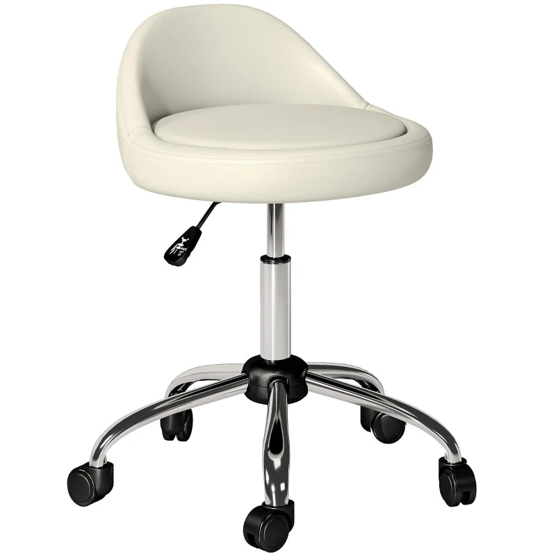 Salon Stool, Adjustable Rolling Stool, White