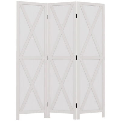 HOMCOM 3-panel Wall Partition Farmhouse Room Separator with Foldable Design Wooden Frame 5.6FT, White 