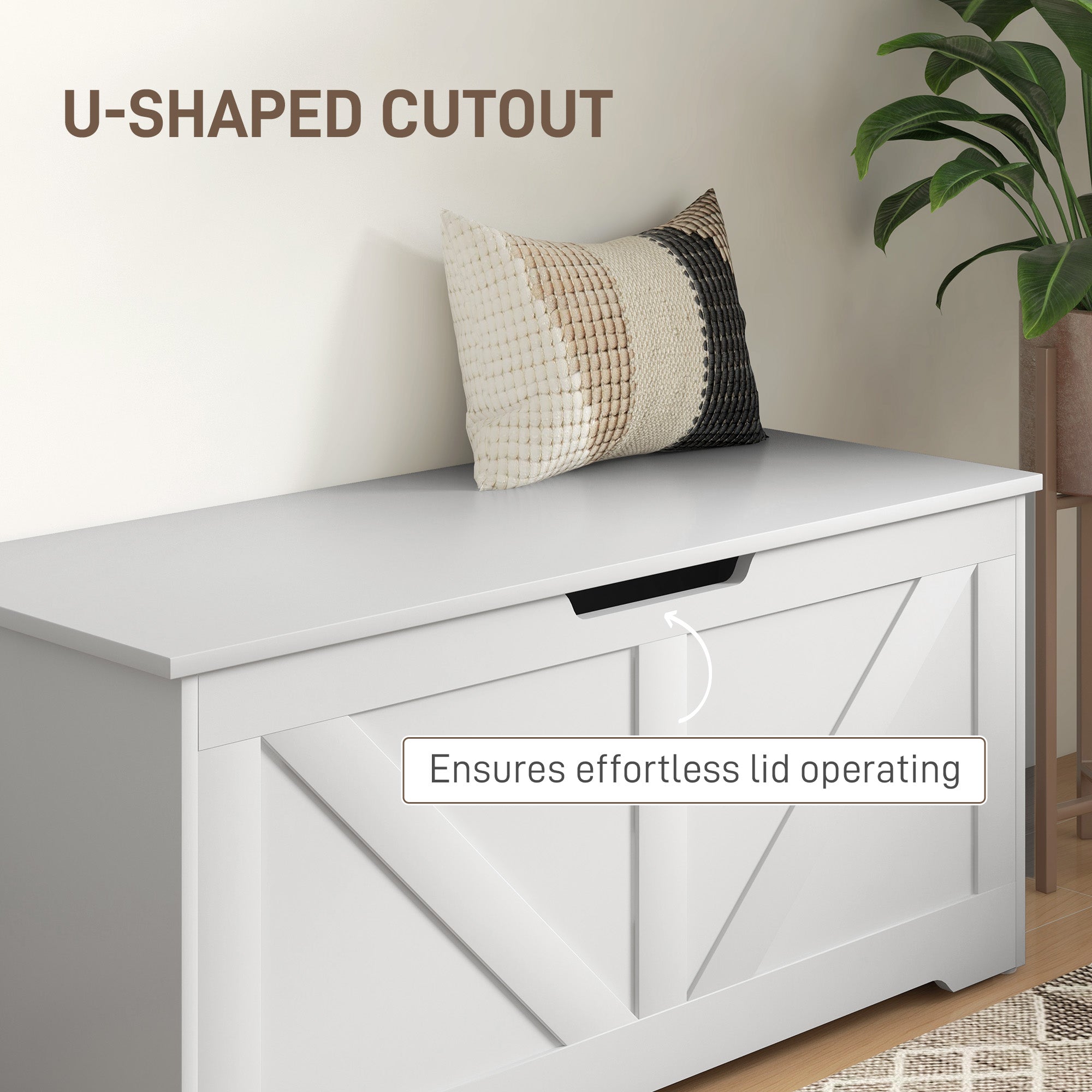 HOMCOM 39.4 Inches Storage Chest, Storage Trunk with 2 Safety Hinges, Wooden Toy Box for Living Room, White Wood Grain 