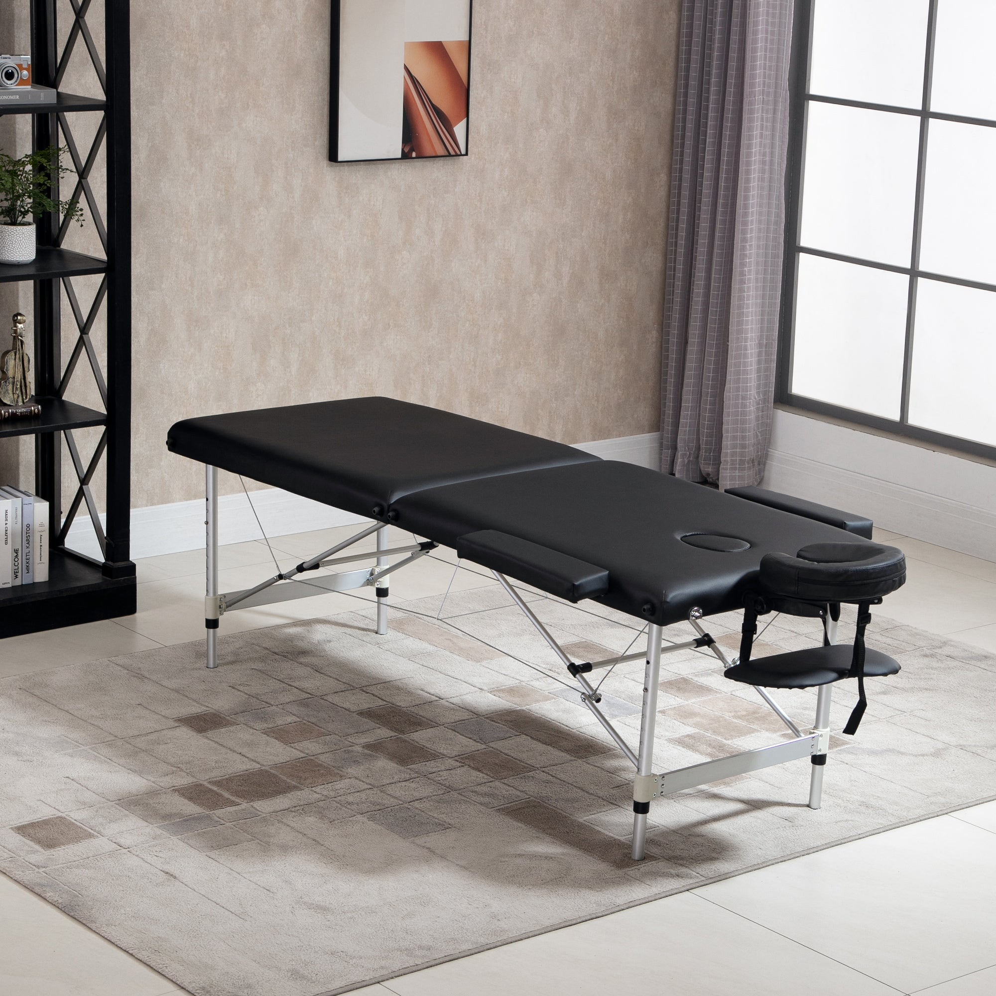 HOMCOM 73" 2 Section Foldable Massage Table Professional Salon SPA Facial Couch Tatoo Bed w/ Carry Bag Black 