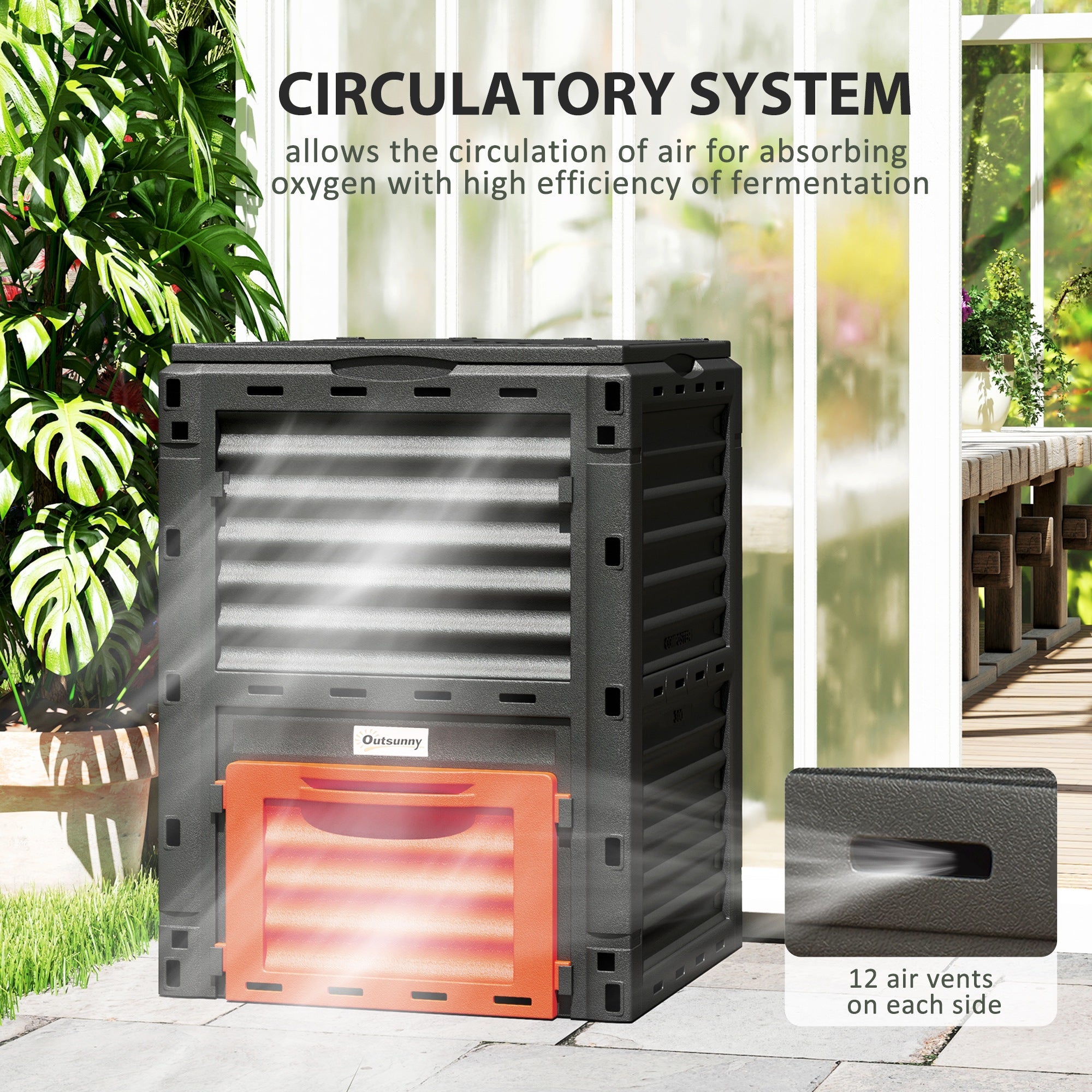 Outsunny Outdoor Compost Bin Garden Container, Fast Creation of Fertile Soil Aerating Compost Box, 80 Gallon, Orange 