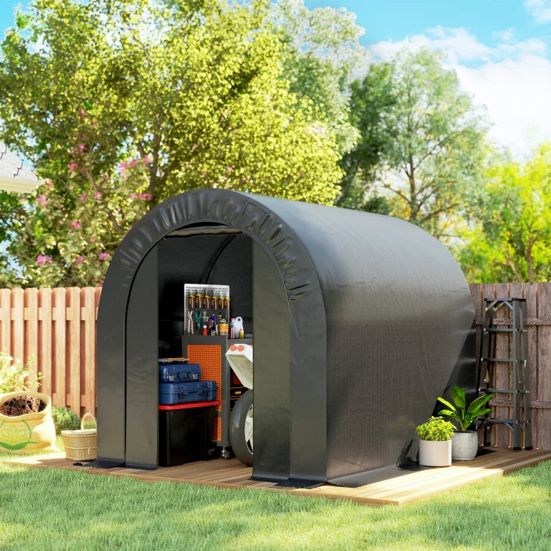 6' x 8' Outdoor Storage Shed, Heavy Duty Galvanized Steel Portable Shed for Bike, Motorcycle, Garden Tools, Black