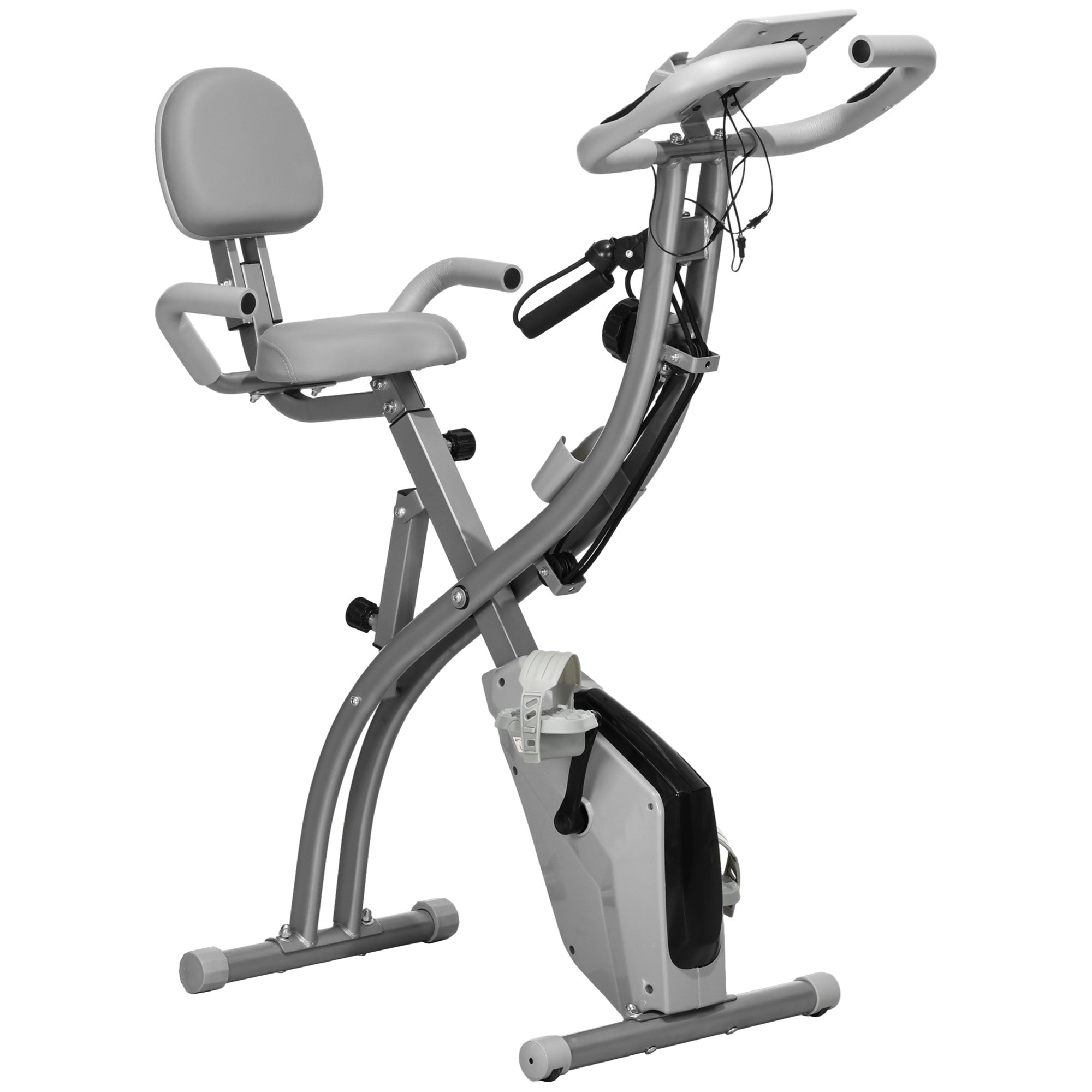 Soozier 3 in 1 Folding Exercise Bike, Foldable Stationary Bike with 8-Level Magnetic Resistance, Adjustable Seat, Grey 