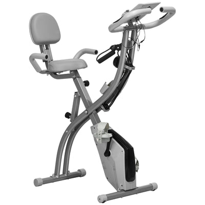 Soozier 3 in 1 Folding Exercise Bike, Foldable Stationary Bike with 8-Level Magnetic Resistance, Adjustable Seat, Grey 