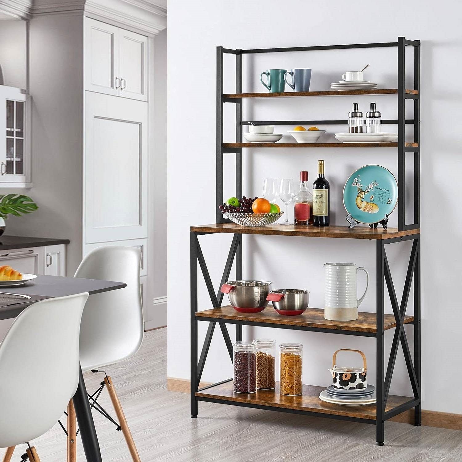 Modern Industrial Metal Wood Bakers Rack Kitchen Storage Shelf - Free Shipping 