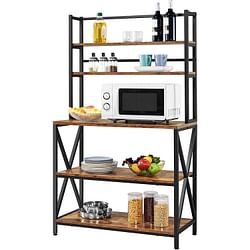 Modern Industrial Metal Wood Bakers Rack Kitchen Storage Shelf - Free Shipping 