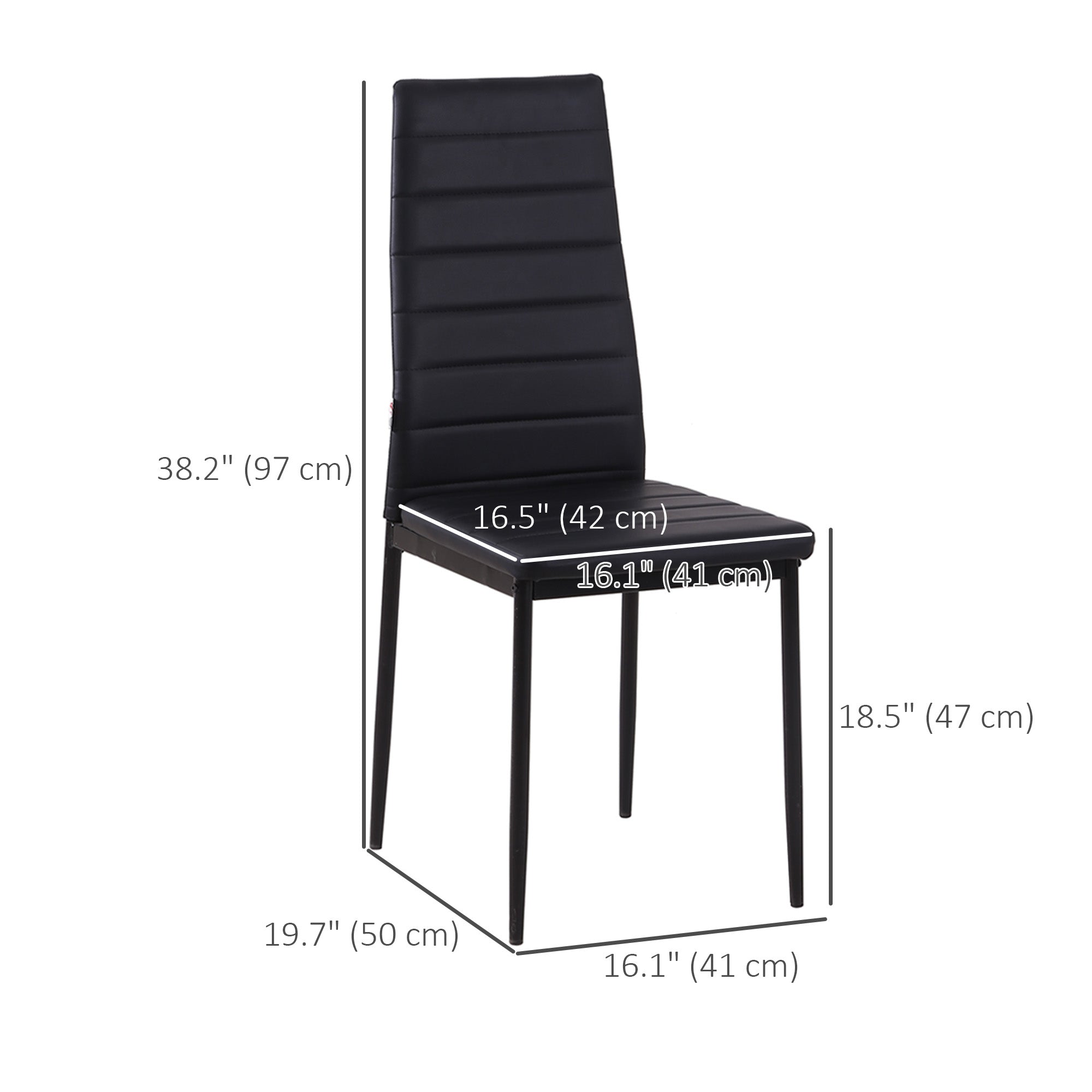 HOMCOM Set of 4 Dining Chairs High Back PU Leather Metal Legs Modern Kitchen Seating Black 
