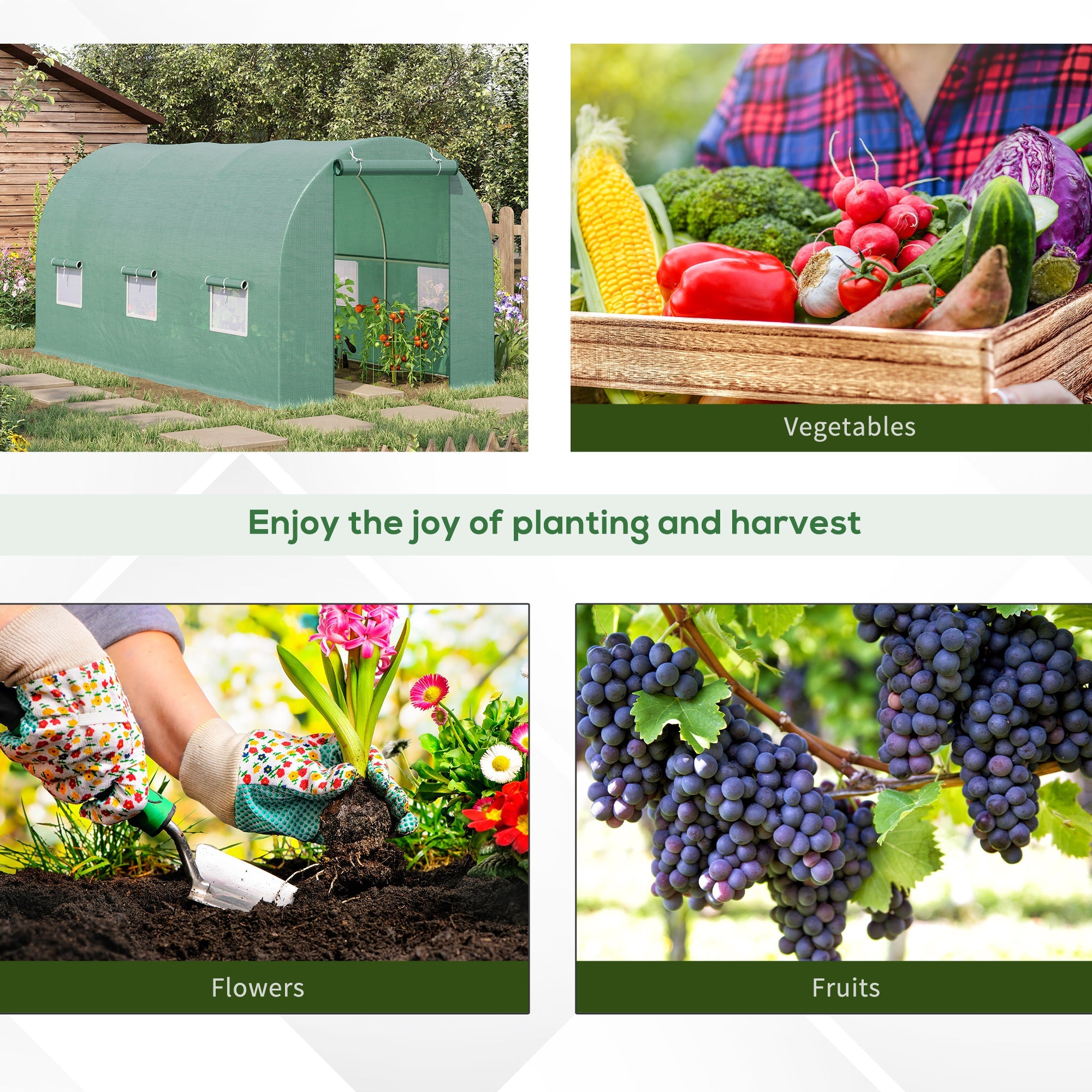 Outsunny Walk-in Tunnel Greenhouse 15' x 6.6' x 6.6' with Roll Up Door Windows Outdoor Plant Growing Hot House 