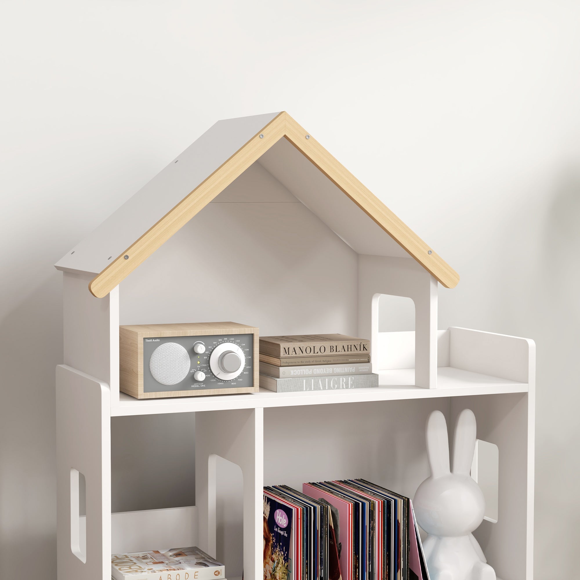 Qaba Toy Storage Organizer Cabinet 3 Tier Kids Bookshelf Playroom Room Nursery Kindergarten White 