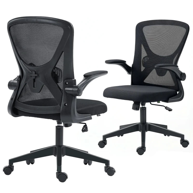 Mesh Office Chair, Swivel Desk Chair with Lumbar Back Support, Adjustable Height, Flip-Up Arm, Black