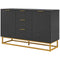 HOMCOM Storage Cabinet 3 Drawers Adjustable Shelves Doors Kitchen Buffet Cabinet Dining Room Black Ample Storage Space