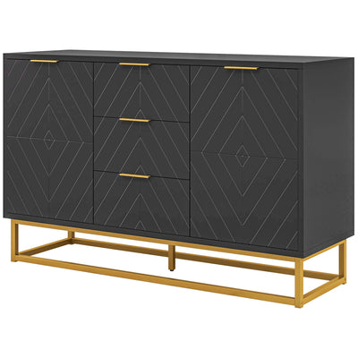 HOMCOM Storage Cabinet 3 Drawers Adjustable Shelves Doors Kitchen Buffet Cabinet Dining Room Black Ample Storage Space 
