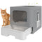 Foldable Cat Litter Box with Lid, Slide-Out Drawer, Scoop, Easy Clean, Odour Control, Anti-Splashing, Grey