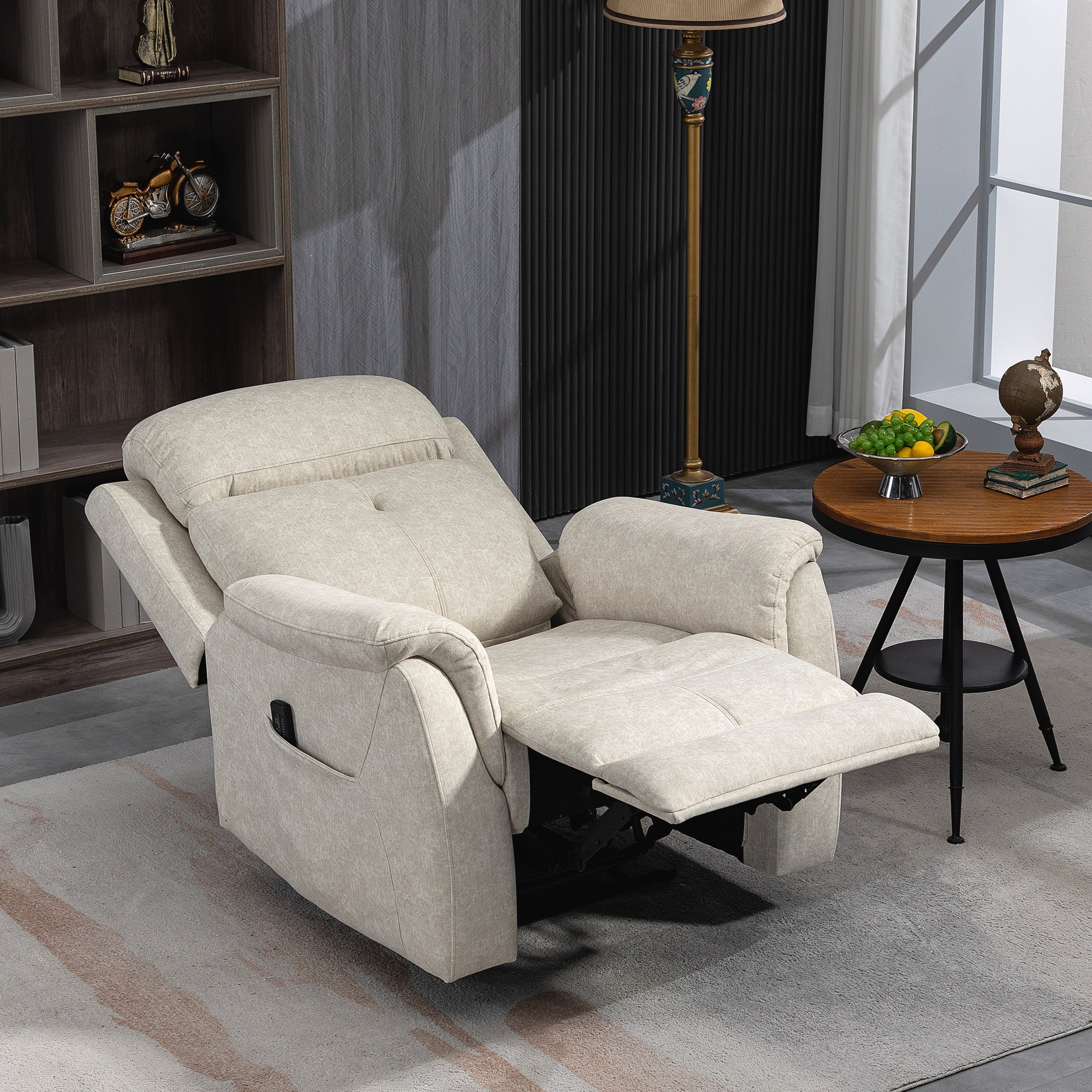 HOMCOM Manual Recliner Chair with Vibration Massage, Beige - Cozy Reclining Chair for Living Room with Side Pockets 