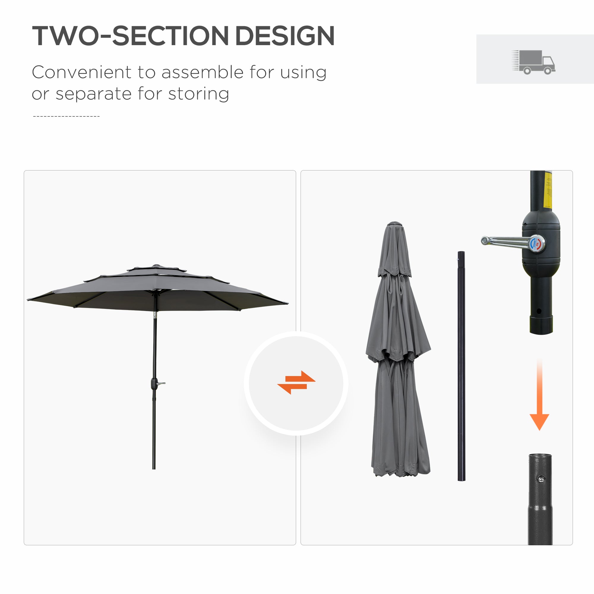 Outsunny 9FT 3-Tier Patio Umbrella: Outdoor Market Umbrella with Crank, Push Button Tilt for Deck & Lawn, Light Grey 