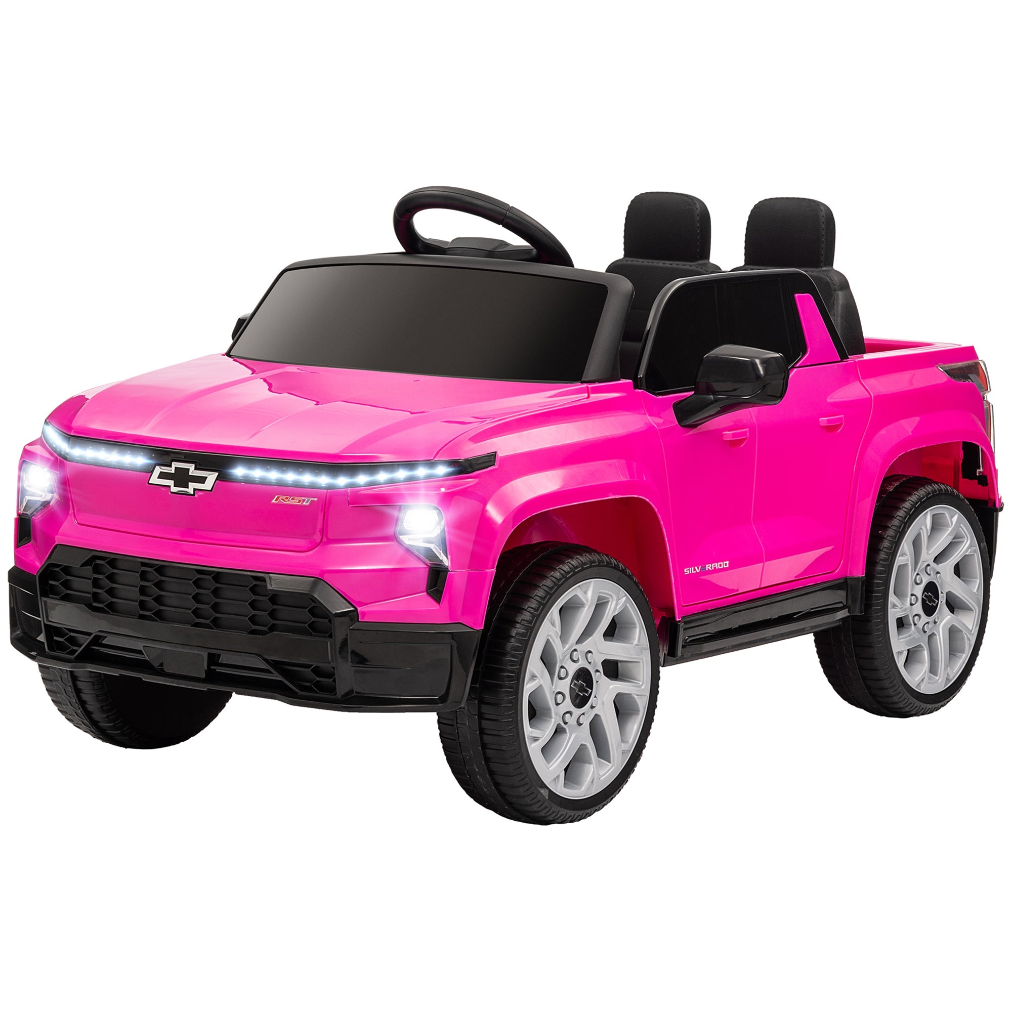 Qaba 12V CHEVROLET SILVERADO EV RST Licensed Kids Car w/ Remote, Spring Suspension, Soft Start, Training Wheels, Pink 