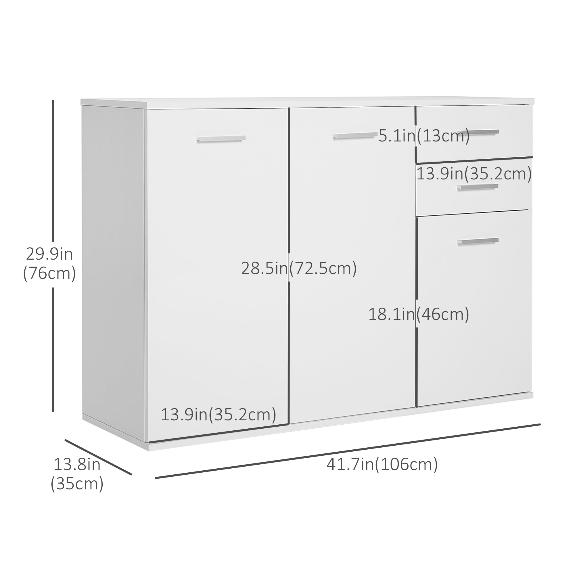 HOMCOM Free Standing Storage Cabinet Console Sideboard Table Entryway Kitchen Organizer Living Room Storage Unit with Drawers White 