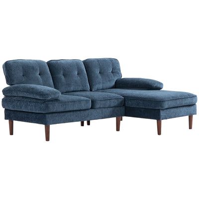 HOMCOM Modern Corner Couch with Right Chaise Lounge, Tufted 3-Seater Sofa with Wooden Legs for Living Room, Bedroom, Navy Blue 