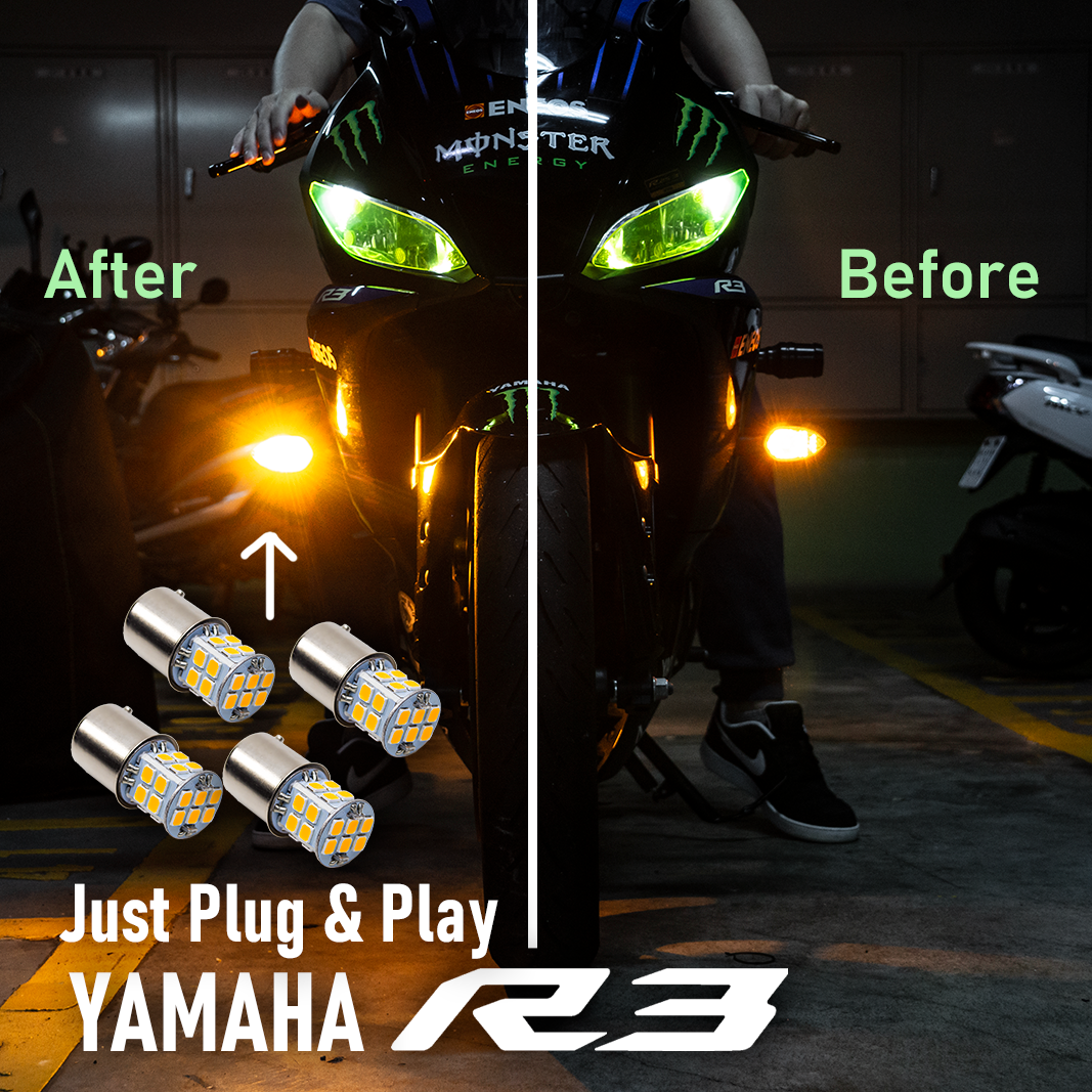 2022 Yamaha YZF R3 LED Super Bright Turn Signal Bulbs Front + Rear (fits 2019~2021) (4pcs) 