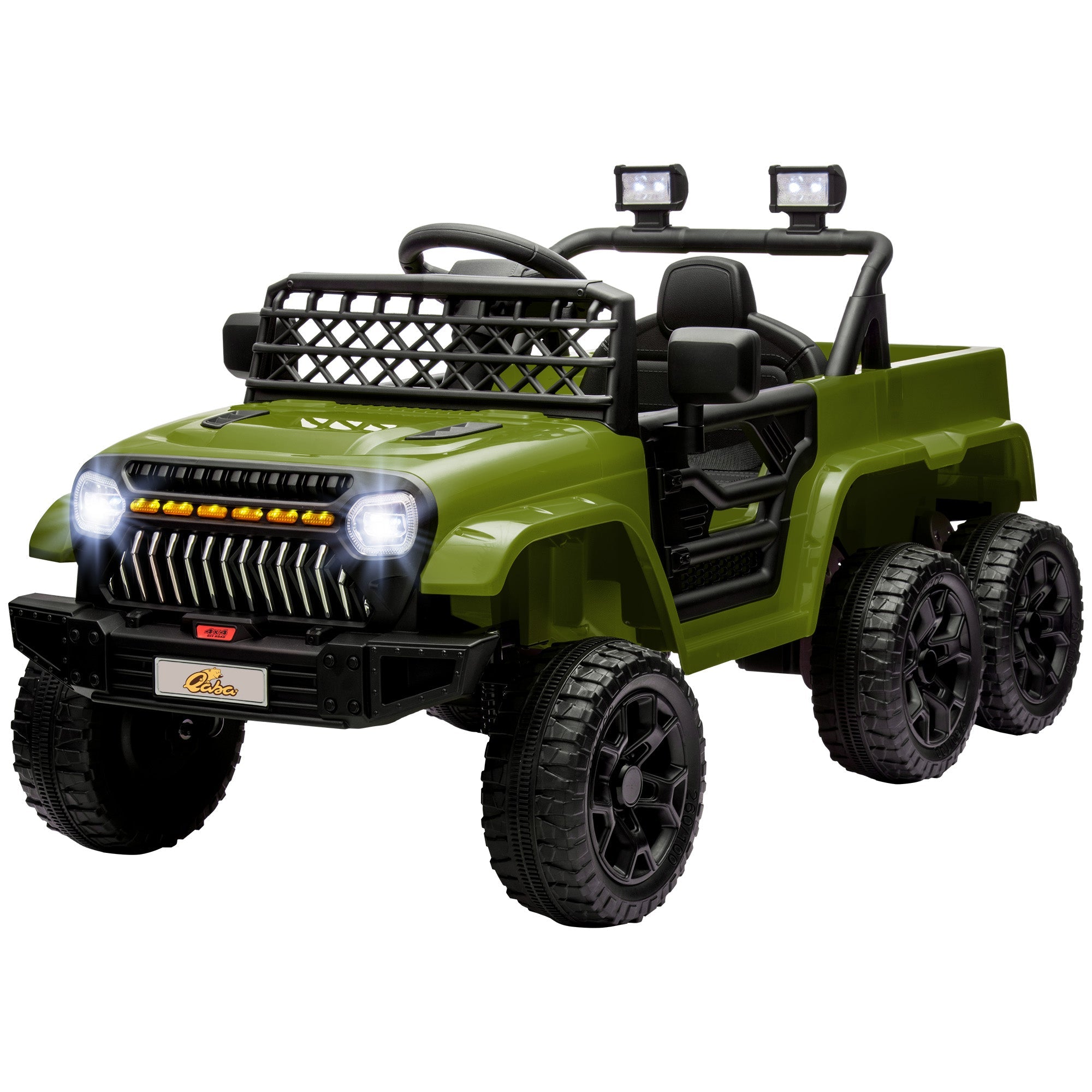 Qaba 12V 4WD/2WD Kids Electric Car w/ Remote Control, Spring Suspension, Back Trailer, Light, Music, Soft Start, Dark Green 