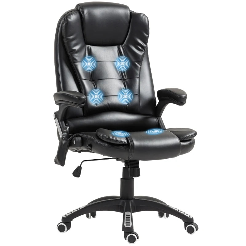 Reclining Massage Office Chair, Executive Office Chair with High Back, Swivel Wheels, Black