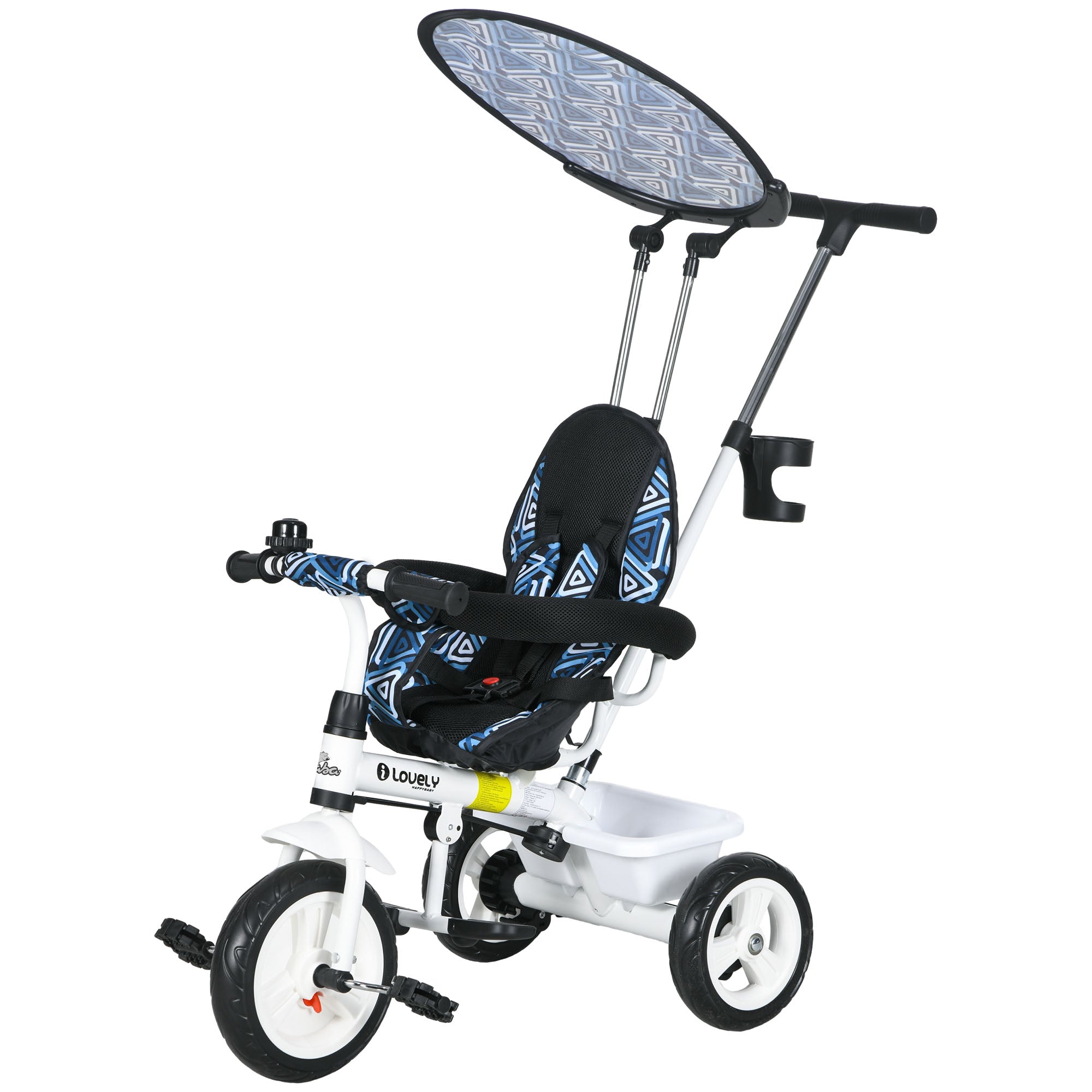 Qaba 4-in-1 Convertible Kids Tricycle with Removable Handlebar and Canopy Blue 