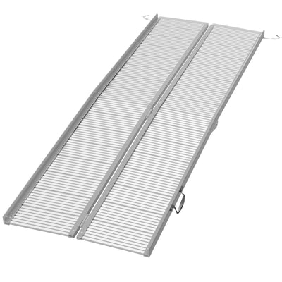 HOMCOM 8' Foldable Handicap Ramp for Home, Steps, Doorways, Aluminum Portable Wheelchair Ramp, Textured Threshold Ramp, Silver 