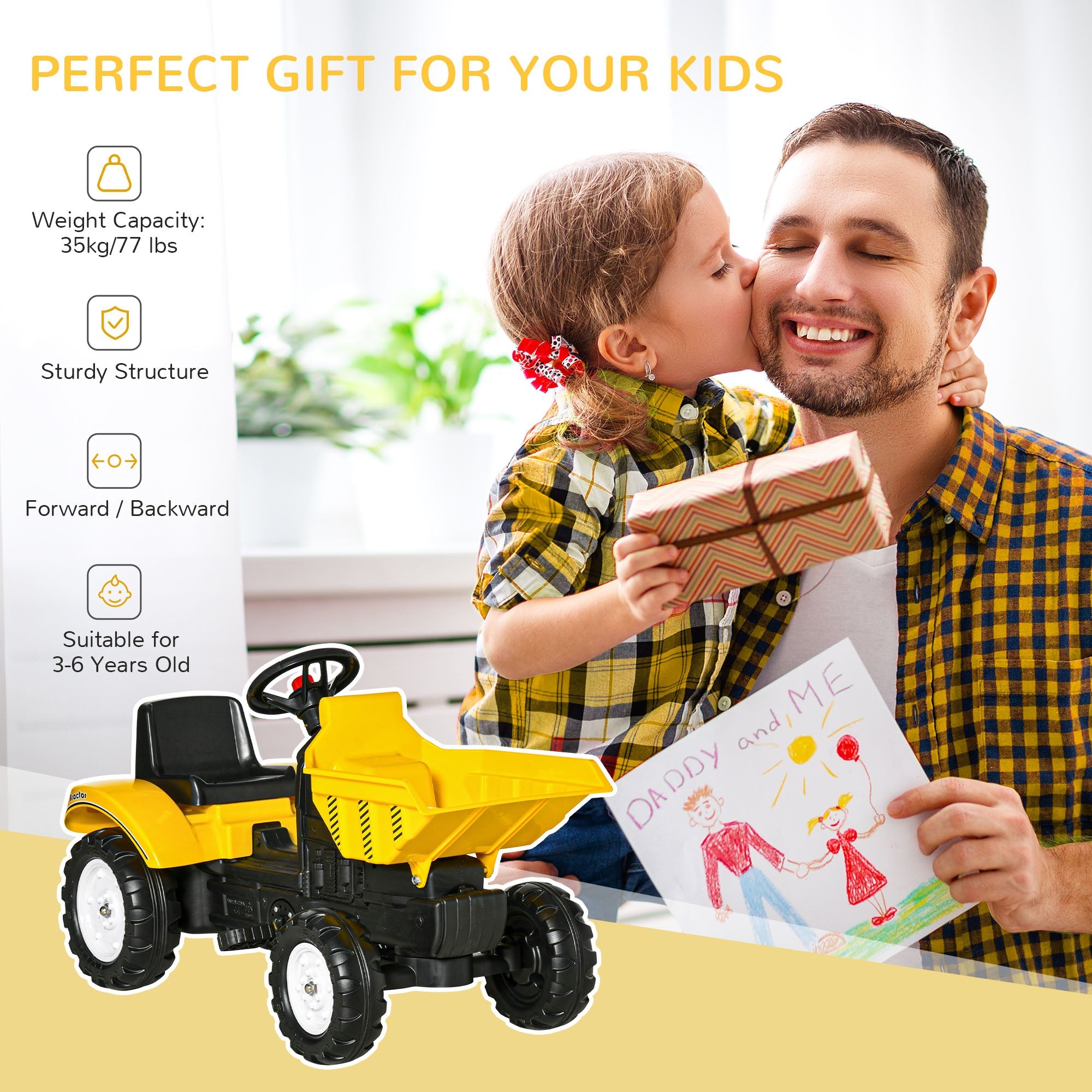 Aosom Kids Ride-On Excavator Manual Control Bucket Pretend Play Tractor Forward Backward Function 