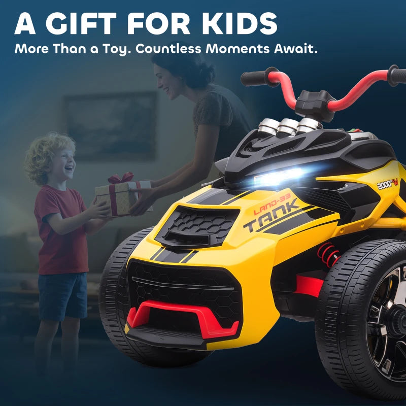 Qaba 12V Kids Ride On ATV with MP3 Player, Music, Horn, 2 Speeds, LED Lights, Gift for Boys & Girls, Yellow