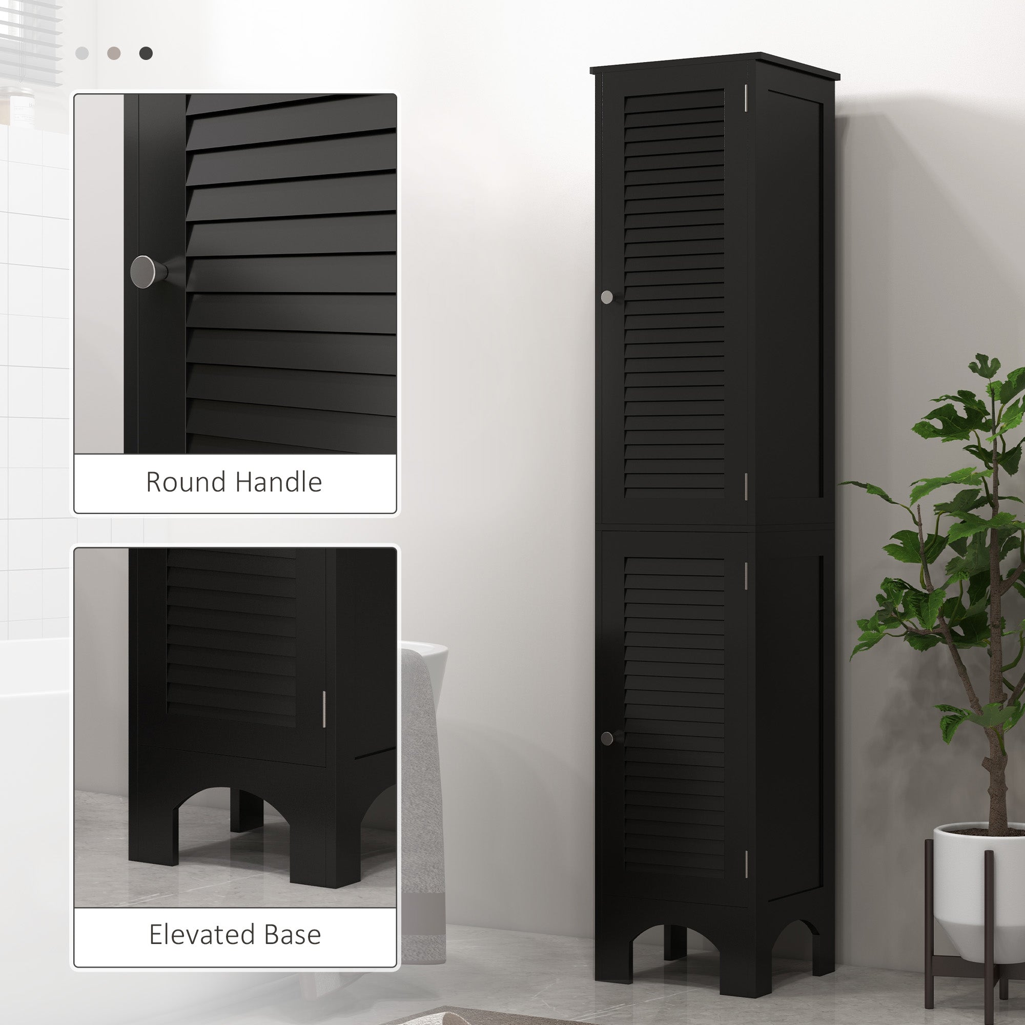 HOMCOM Narrow Tall Bathroom Storage Cabinet Shelves Doors Black 