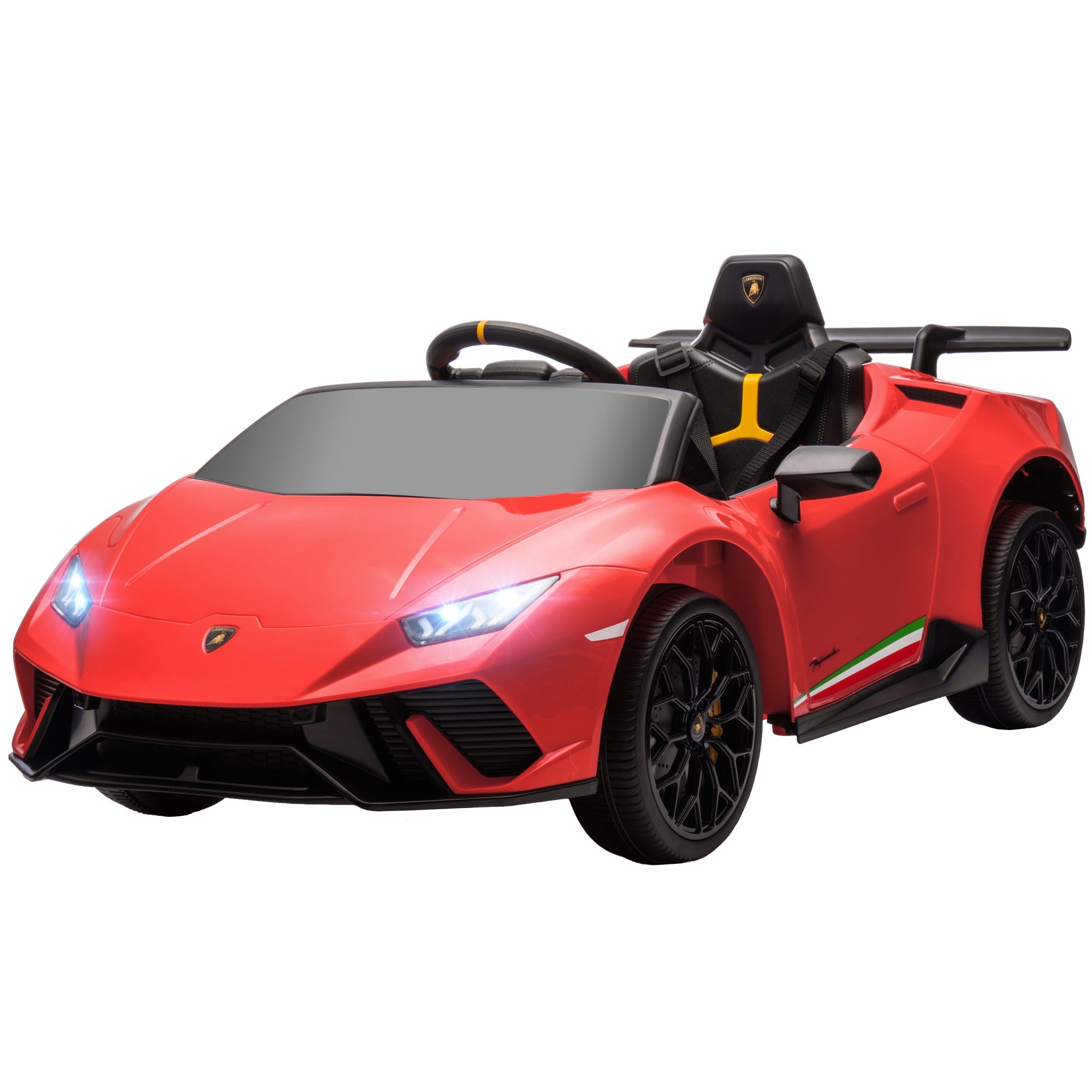 Qaba 12V Lamborghini Huracan Licensed Kids Electric Car with Remote Control, Spring Suspension, Transport Wheels, Red 