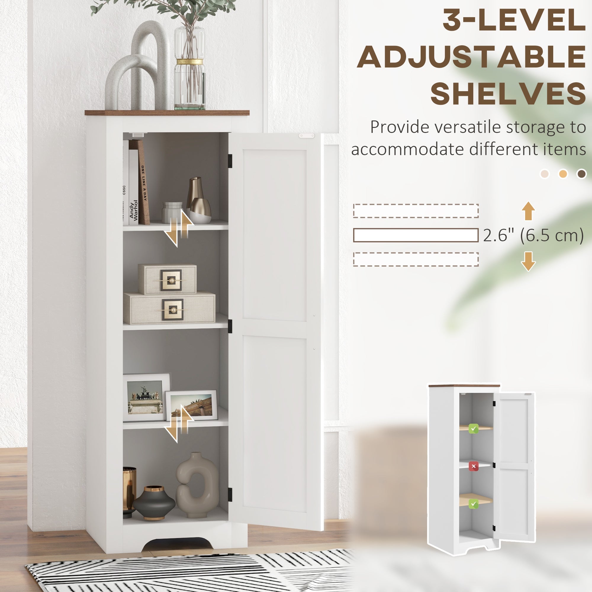 HOMCOM Farmhouse Style Accent Cabinet Adjustable Shelf Barn Door Storage White for Living Room Pantry 