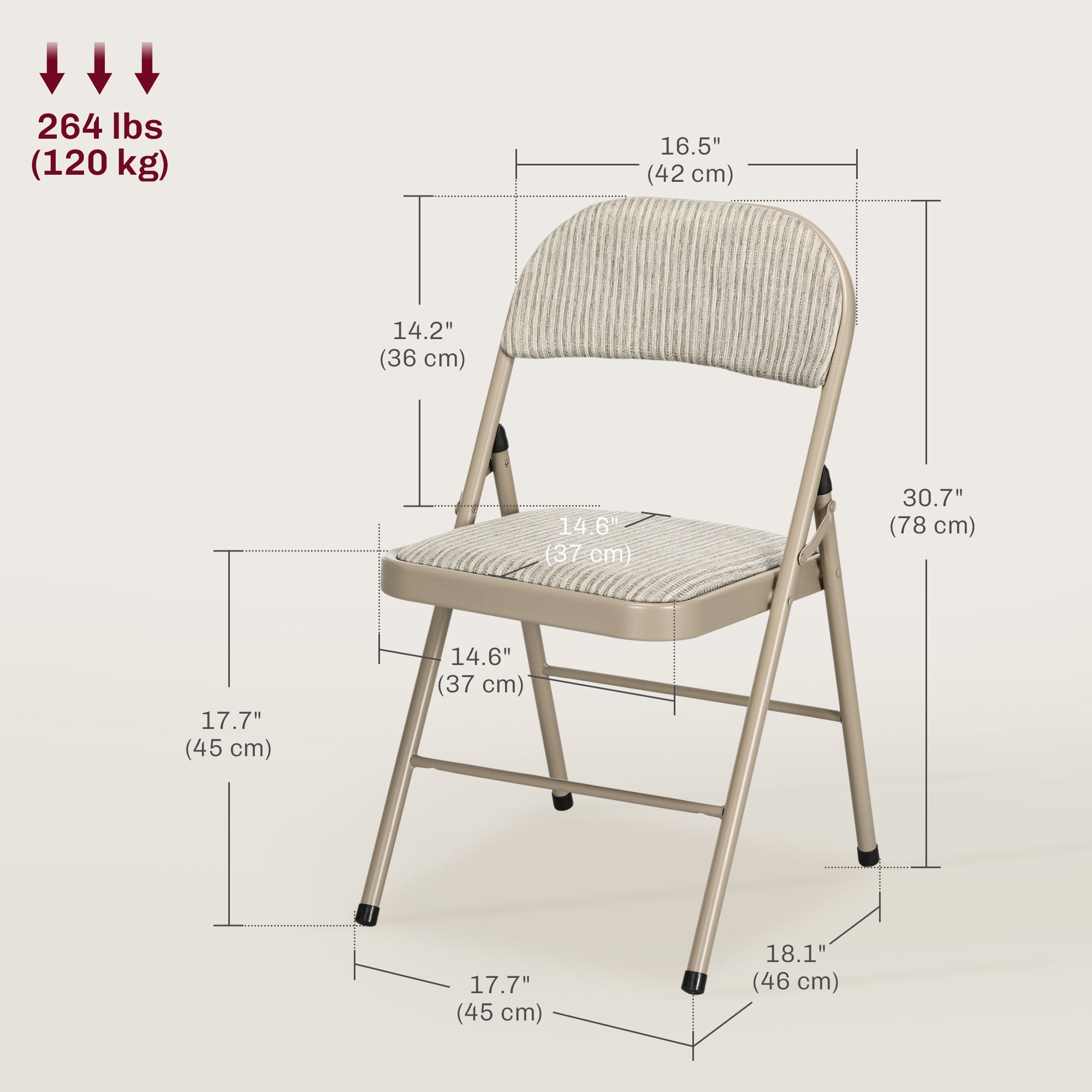 HOMCOM Set of 4 Metal Foldable Chairs, Linen Fabric Padded Folding Chairs with Cushion Seat and Open Back for Indoor, Beige 