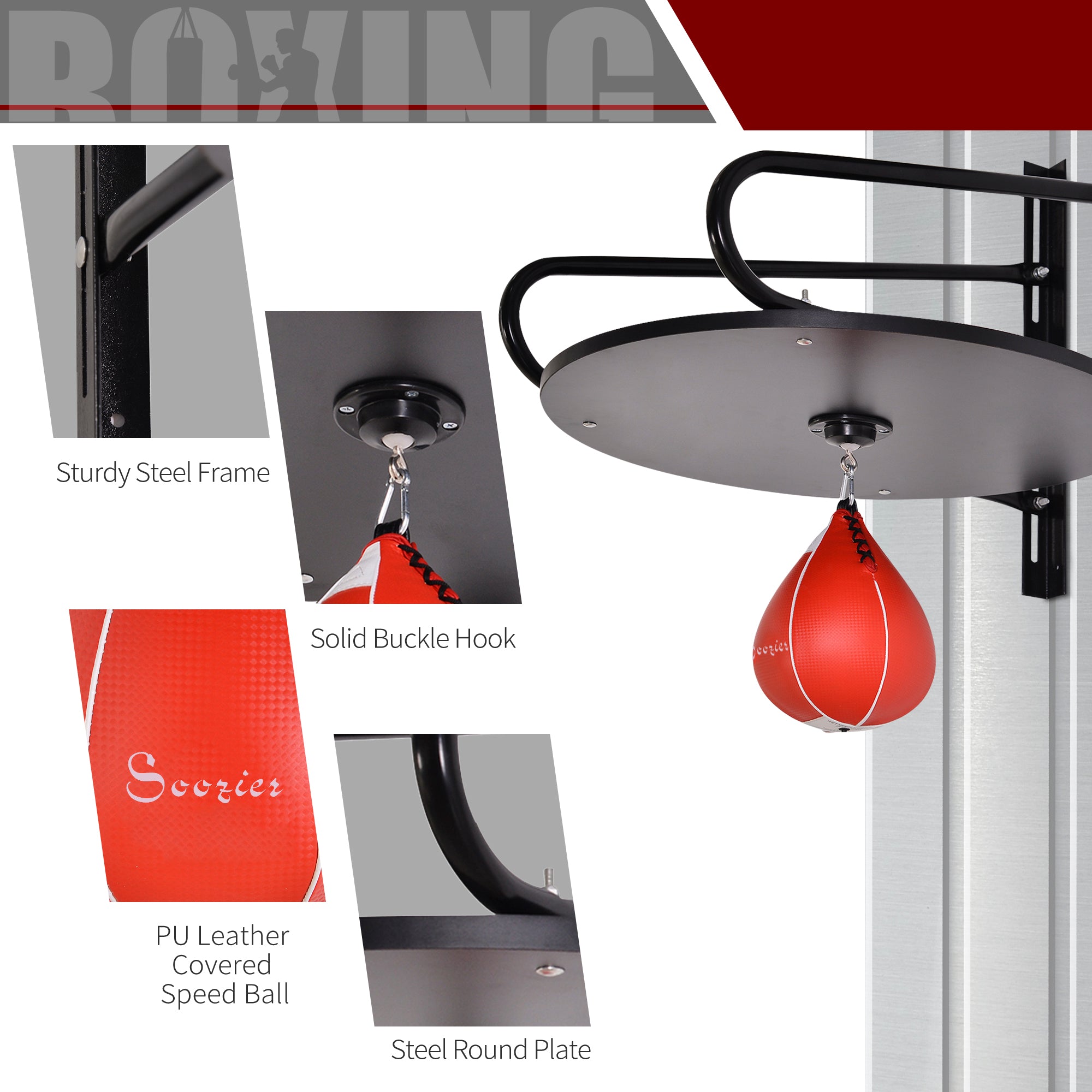 Soozier Wall-mounted Speed Bag Boxing Platform with Adjustable Height 